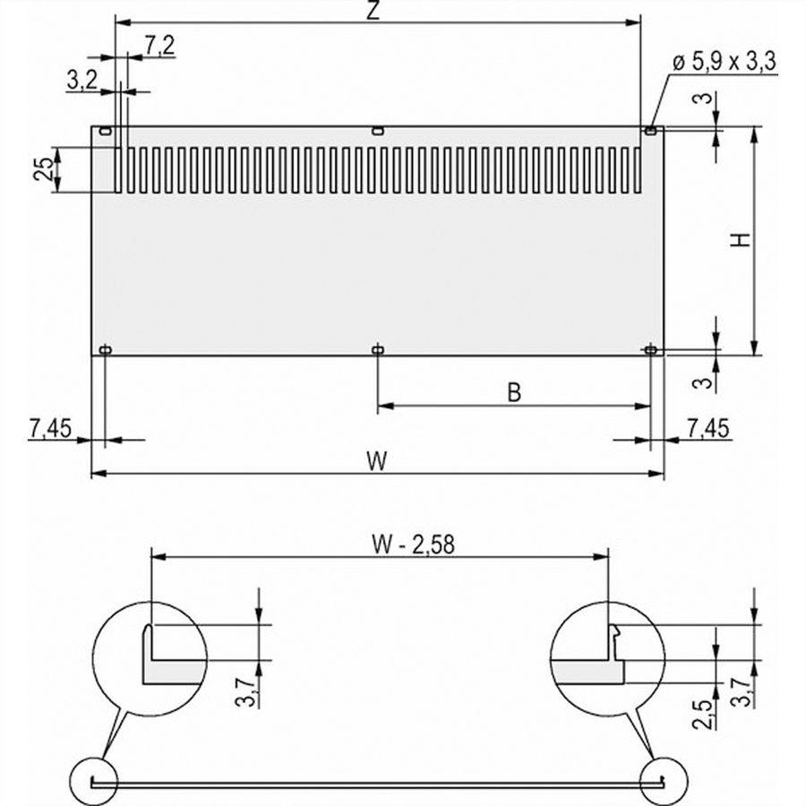 Panneau arrière SCHROFF pour RatiopacPRO/PropacPRO, perforé, blindage rétrofit, textile, 5 U, 28 CV