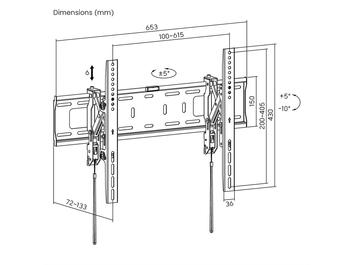 VALUE Support mural TV, distance murale de 47 mm, inclinable, <203,2cm/80", <75kg