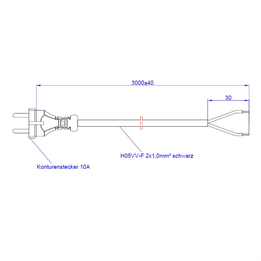 BACHMANN Câble avec connecteur 2x1,0 3m, H05VV-F noir Connecteur/fils ouverts