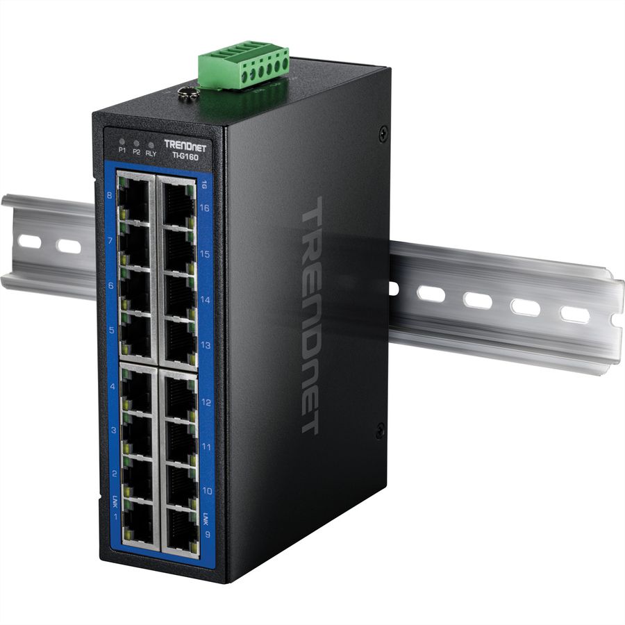 TRENDnet TI-G160 Switch Gigabit Industriel à 16 Ports, pour Rail DIN