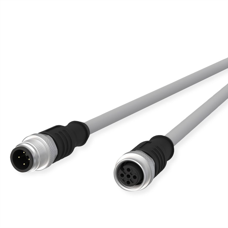 METZ CONNECT Câble de capteur/actionneur M12, codage A, M12 connecteur droit - M12 connecteur femelle droit, gris, 5 m