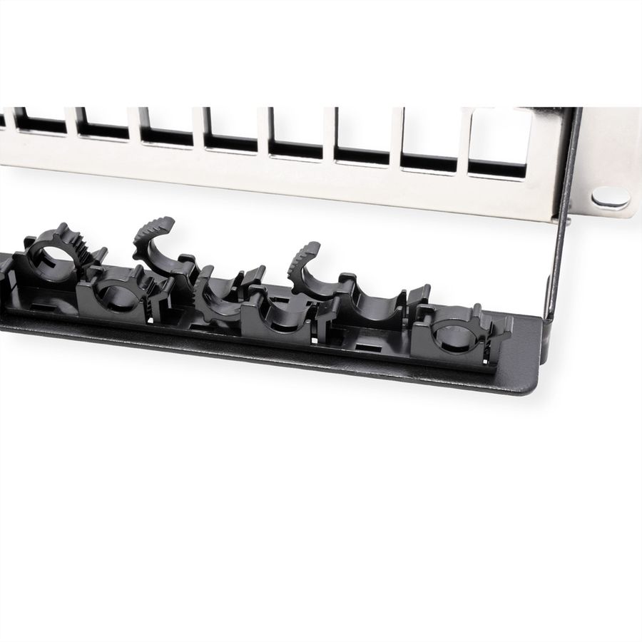 ROLINE Panneau de brassage 19" vide pour Keystone, 24 ports blindés, Fixation par clip, noir
