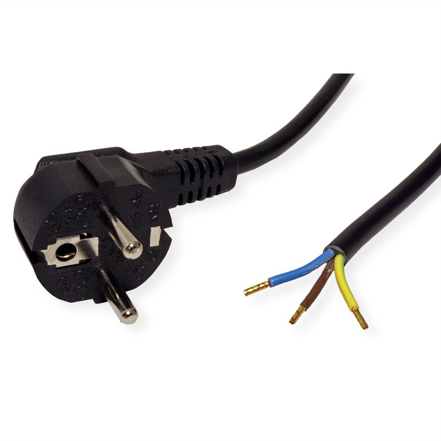 ROLINE AC230V Cordon d'alimentation secteur 2P+T - dénudé avec cosses, noir, 1,8 m