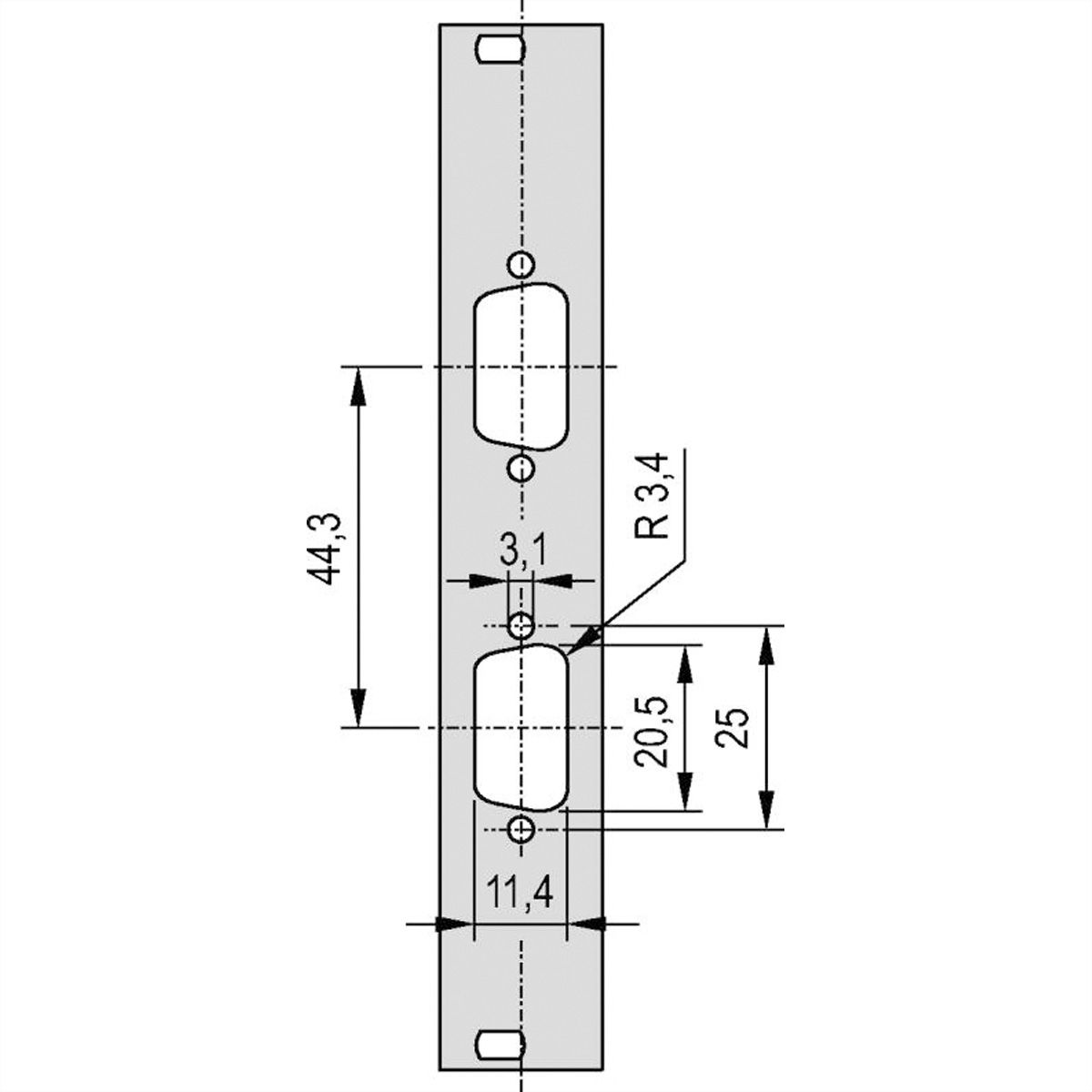 SCHROFF Face avant 19" avec découpe Sub-D, 2x9 broches, 3U, 4 HP, 2,5 mm, Al, RAL 7035