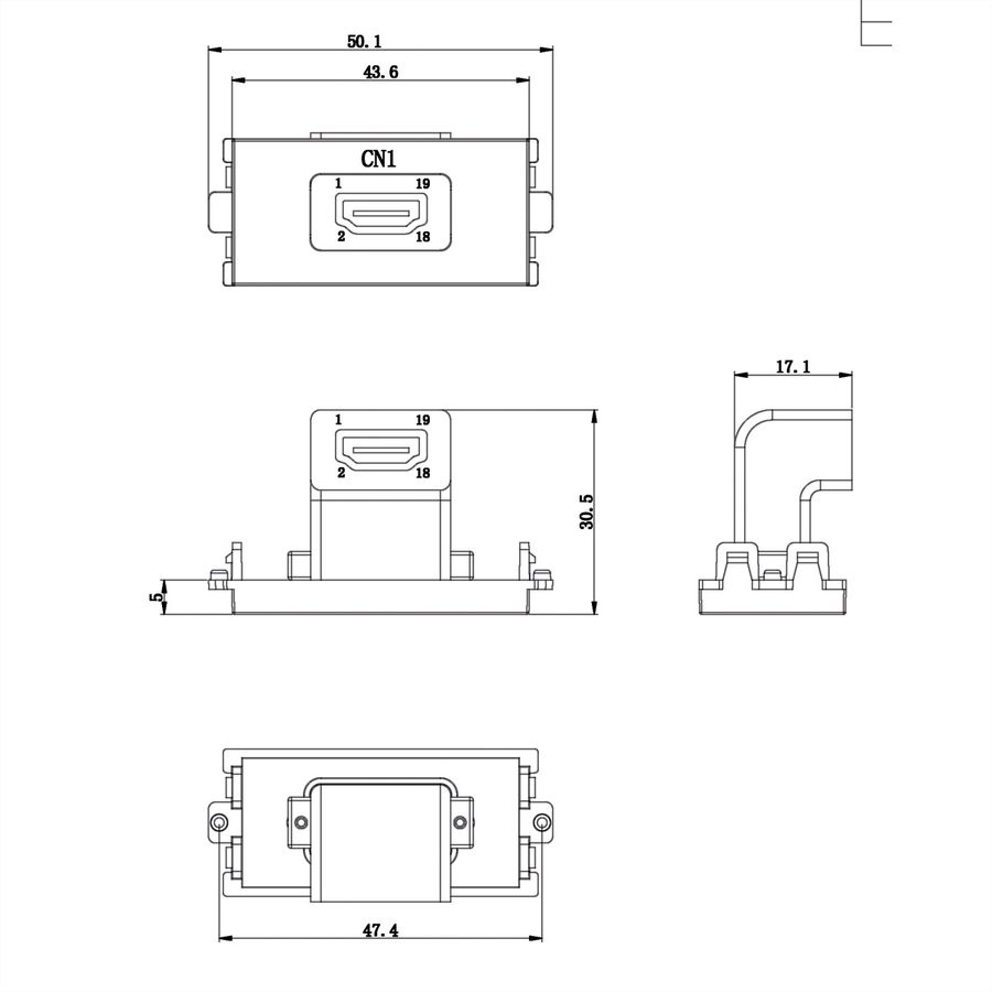 VALUE Système A/V, Module HDMI (1x HDMI femelle coudée)