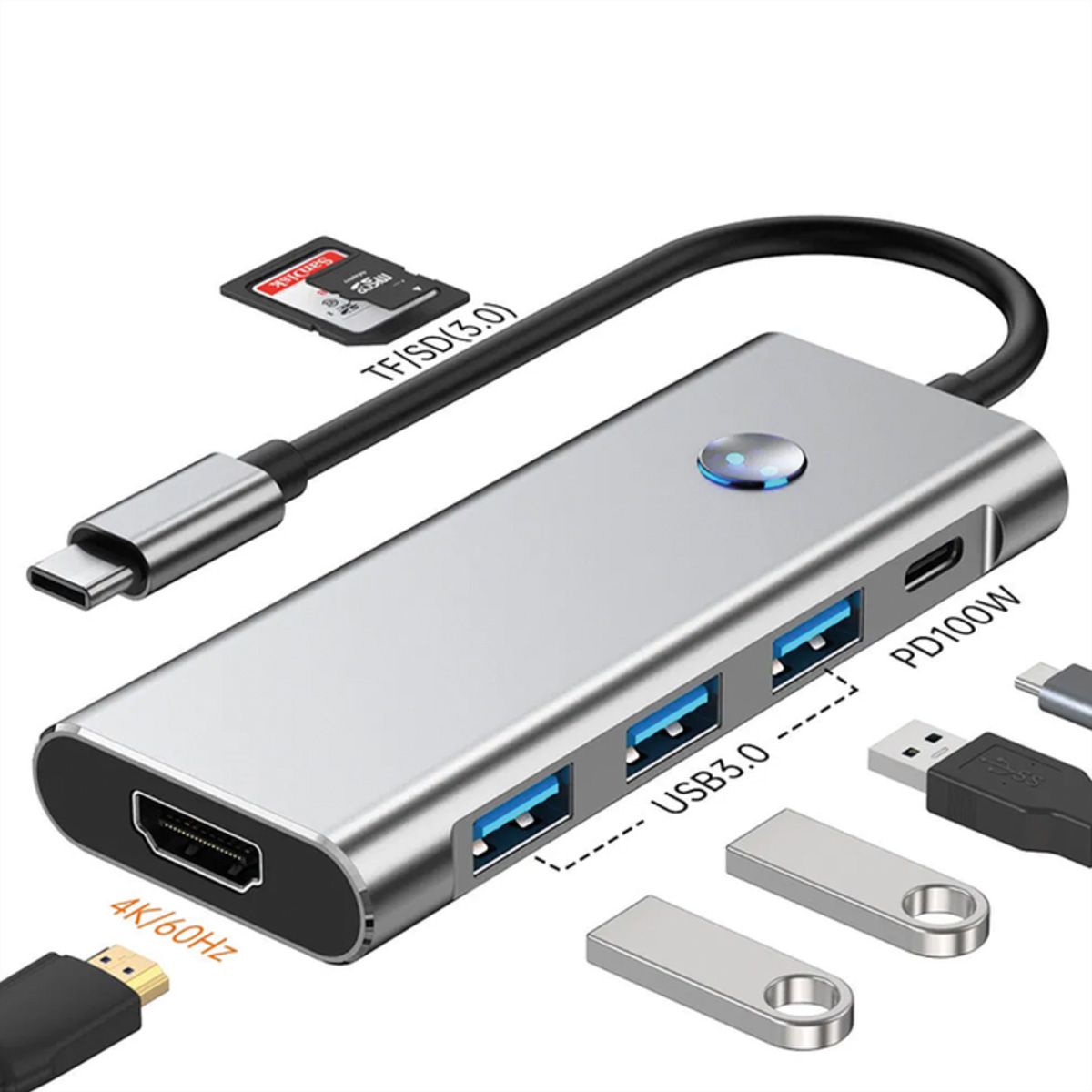 VALUE Station d'accueil USB type C, HDMI 4K60, 3x USB A + type C PD, 1x SD/MicroSD (TF)