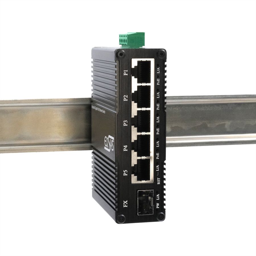 EXSYS EX-62030MPoE-SFP Mini Switch Gigabit SFP PoE+ industriel 5+1 ports, géré par le Web