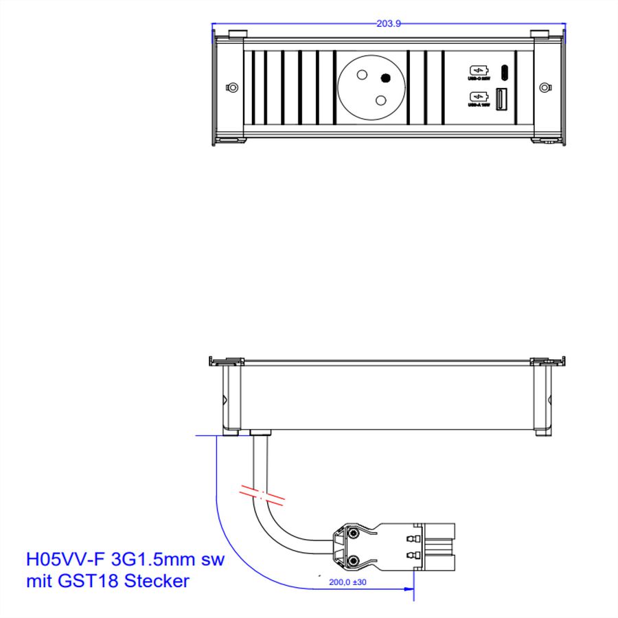 BACHMANN KAPSA S 1xUTE 1xUSB A&C 22W, 0,2m GST18