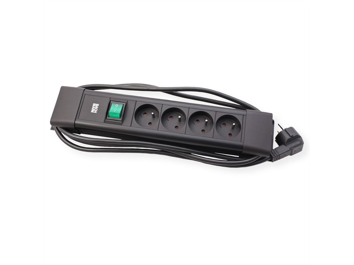 BACHMANN CONNECTUS 4xUTE , 1xinterrupteur 2,0m CEE7/7 noir