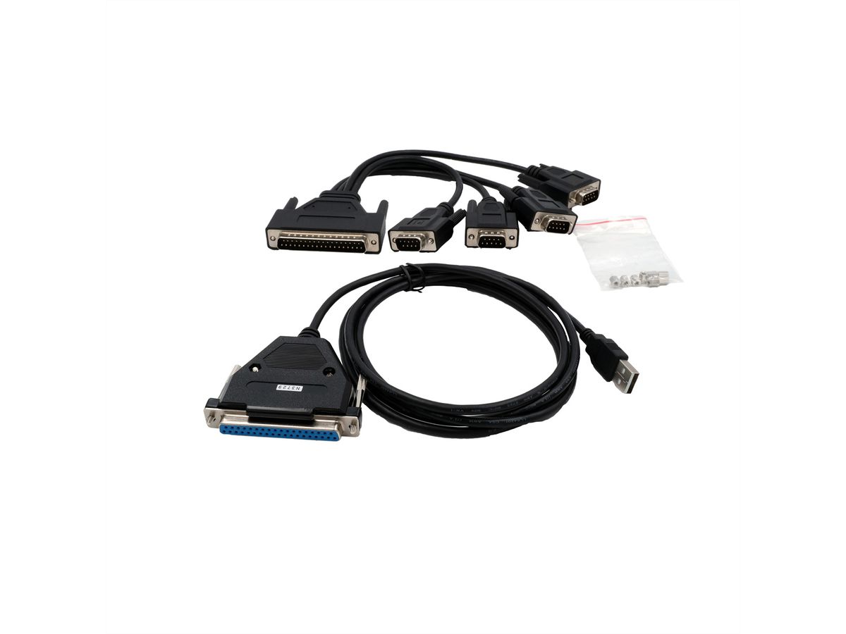 EXSYS EX-1324-37P USB 2.0 vers 4x interface série RS-232  avec prise 37 broches, convertisseur, FTDI, noir, 1,8 m