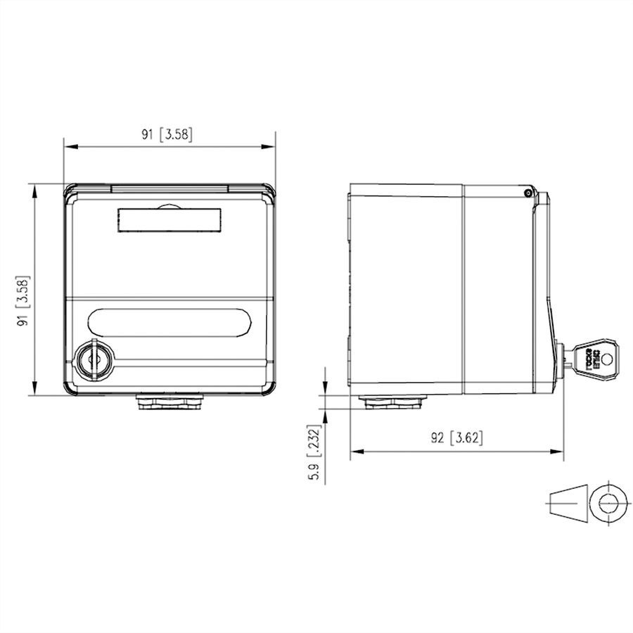 METZ CONNECT Boîtier apparent pour module IP44 , Couvercle rabattable + serrure, 2 ports non équipés , gris