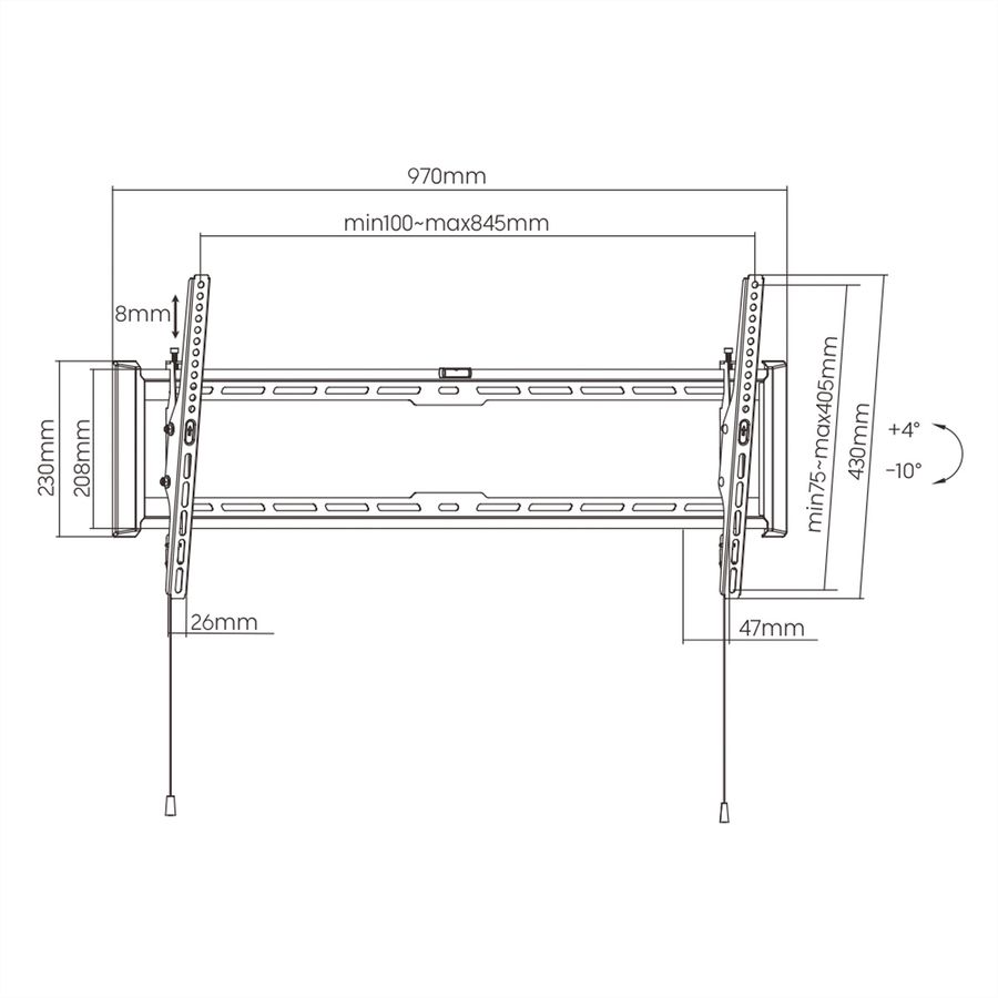 VALUE Support mural TV, distance murale de 47 mm, inclinable, <228,6cm/90", <75kg
