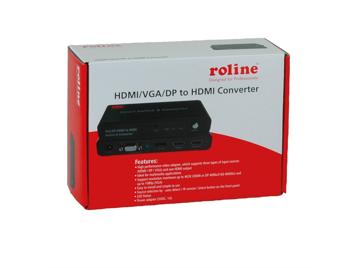 ROLINE Switch convertisseur HDMI/VGA/DP vers HDMI