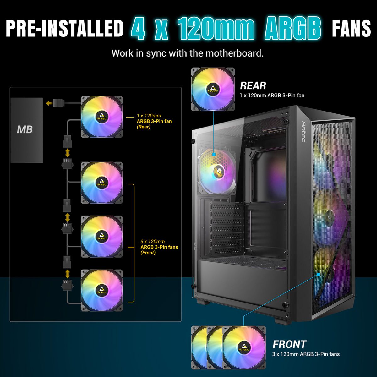 ANTEC AX67 ARGB Boîtier PC Midi Tower Gaming ATX, noir