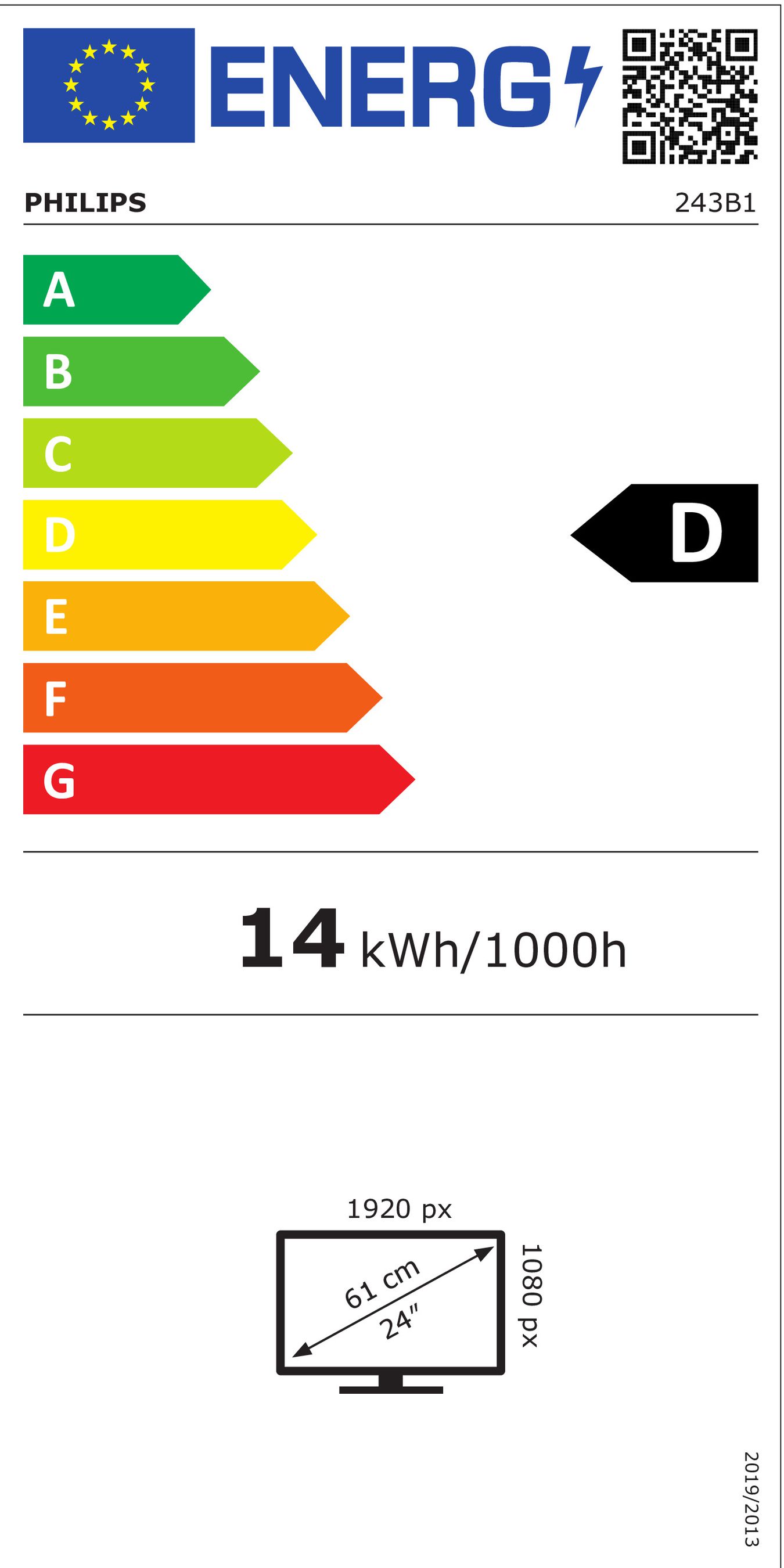Philips B Line 243B1/00 écran plat de PC 60,5 cm (23.8") 1920 x 1080 pixels Full HD LED Noir