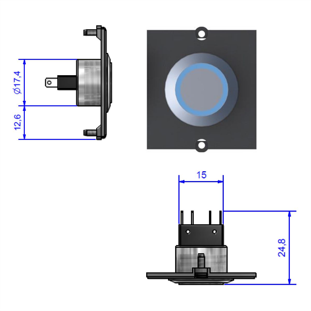 BACHMANN Cadre 1x bouton acier, Lumière bleue