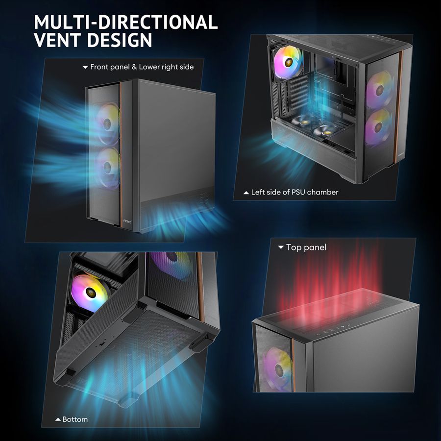 ANTEC FLUX Rear ATX/Micro-ATX/ITX Boîtier PC Midi Tower, noir