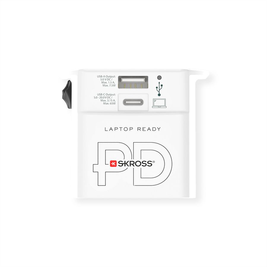 SKROSS Adaptateur de voyage MUV USB A/C 65PD avec câble USB-C, monde