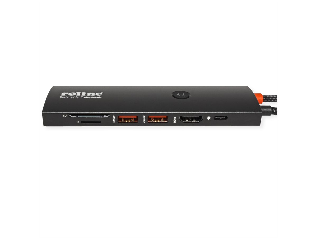 ROLINE Station d'accueil USB 3.2 Gen 2 type C multiports, HDMI 4K60, USB 3.2 Gen2, USB-C PD, LAN, SD-Card Reader