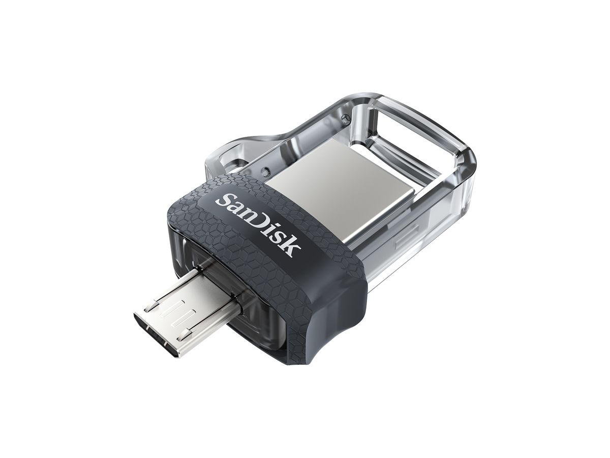 SanDisk Ultra Dual m3.0 lecteur USB flash 128 Go USB Type-A / Micro-USB 3.2 Gen 1 (3.1 Gen 1) Noir, Argent, Transparent