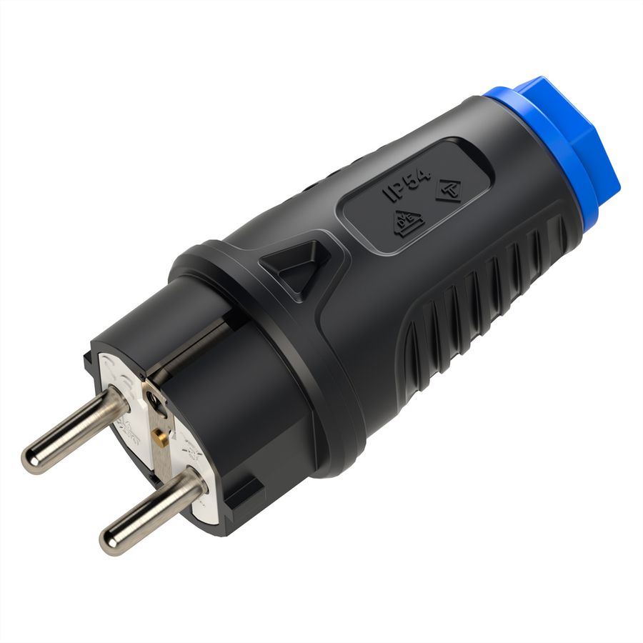 BACHMANN Connecteur 2P+T caoutchouc CEE7/7 , IP54, bleu / noir