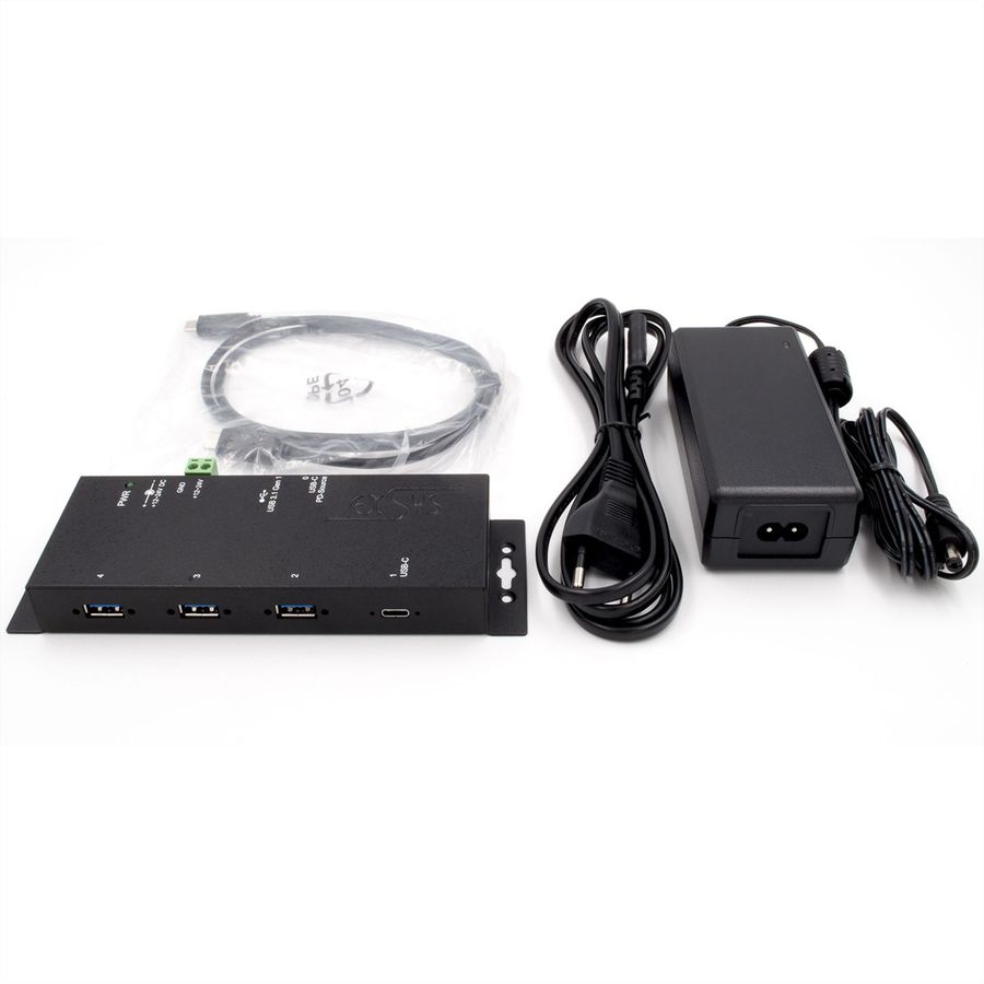 EXSYS EX-1191HMVS-PD Hub métallique USB 3.2 Gen 1 à 4 ports, avec recharge USB-PD