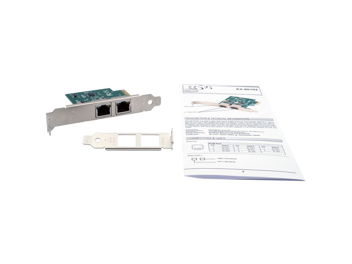EXSYS EX-60102 Carte PCIe 2 ports Gigabit