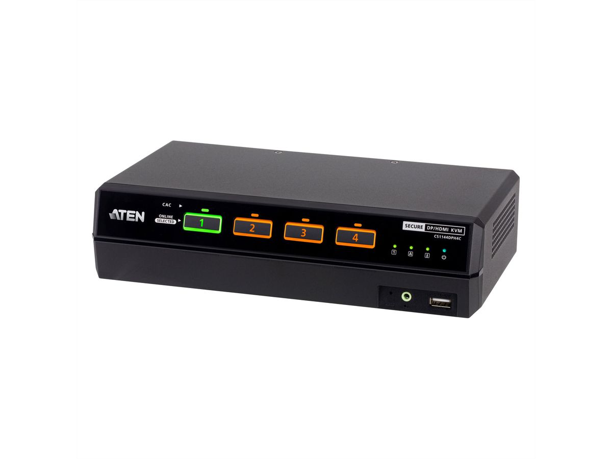 ATEN CS1144DPH4C Commutateur KVM sécurisé universel à 4 ports USB 5K DisplayPort/HDMI double écran avec CAC