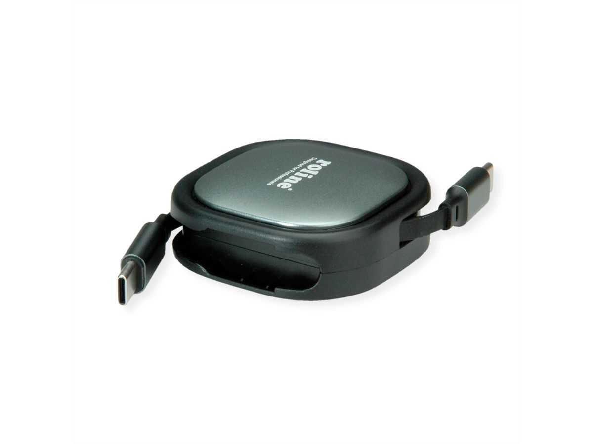 ROLINE Câble rétractable USB 2.0, 60W, C-C, M/M, noir, 1,2 m