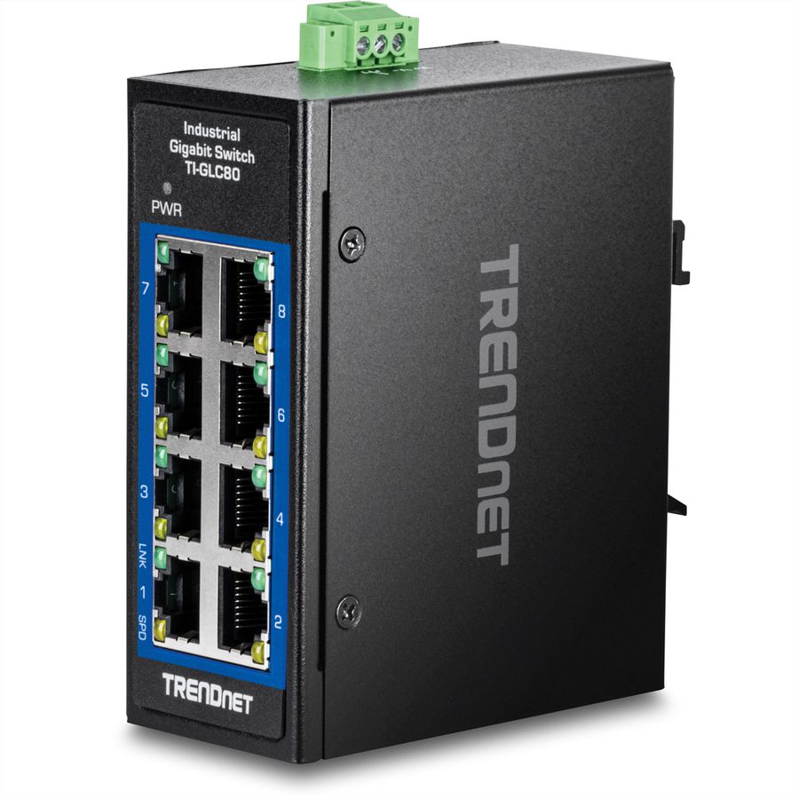TRENDnet TI-GLC80  Mini switch industriel rail DIN, Gigabit Ethernet à 8 ports