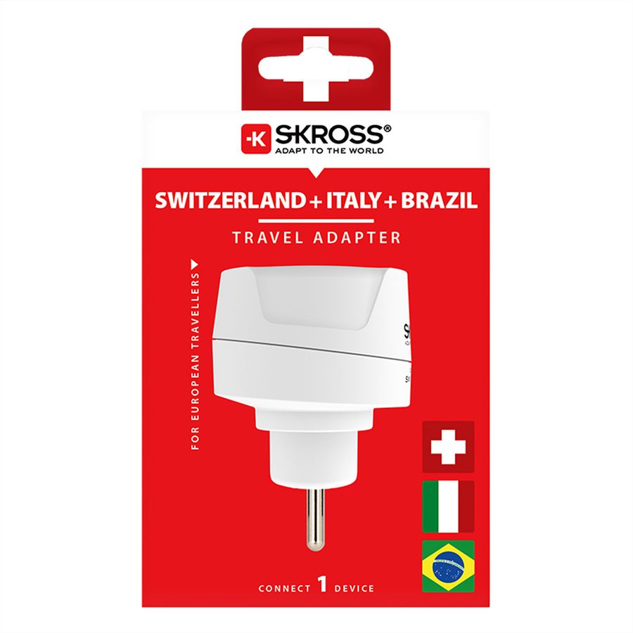 SKROSS Adaptateur de voyage Europe vers Suisse + Italie + Brésil