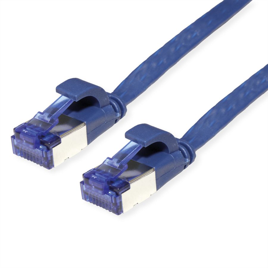 Cordon VALUE Cat.6A (Classe EA) F/UTP confectionné, plat, bleu, 1 m