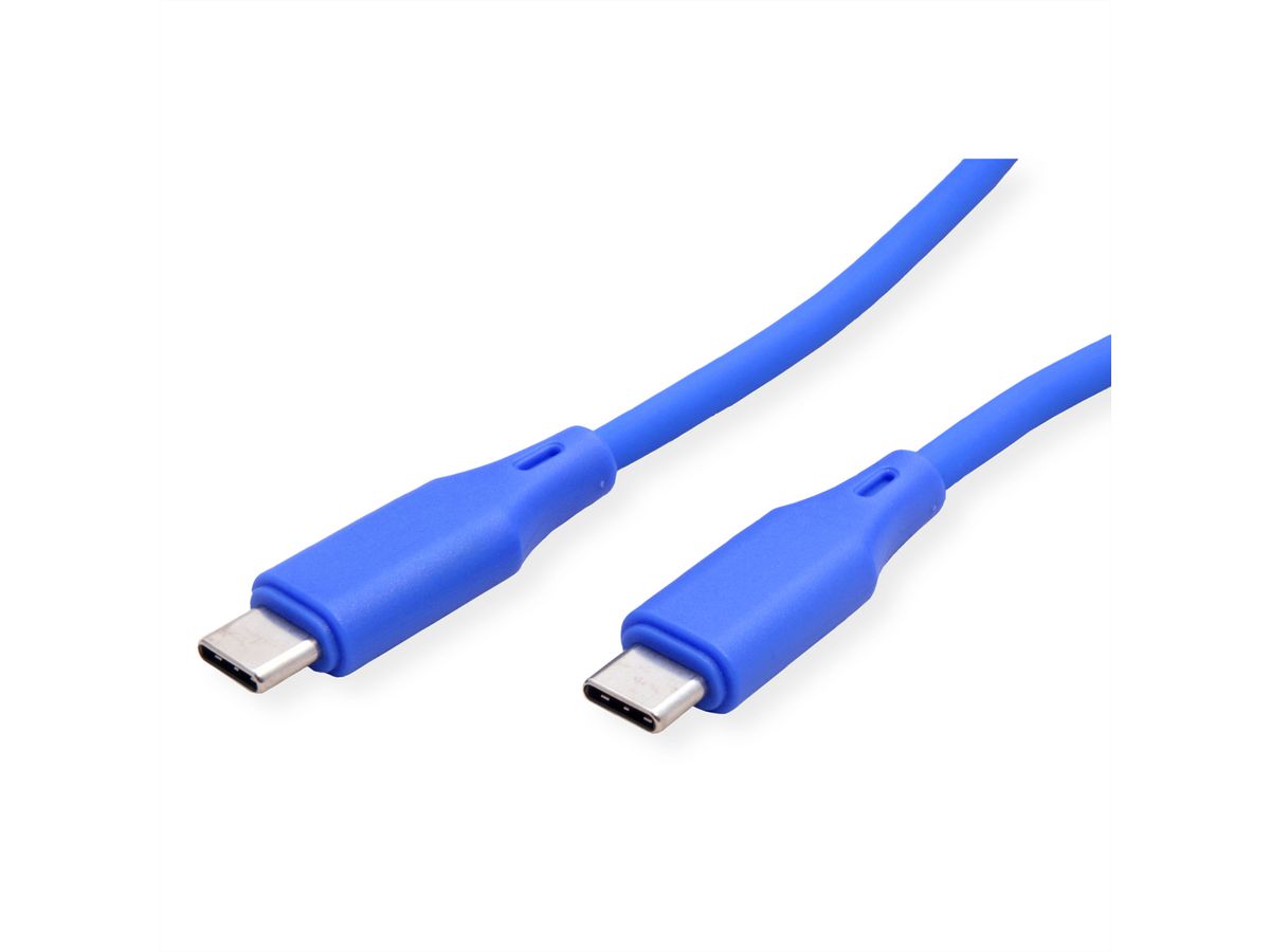 ROLINE Câble USB 2.0, C–C, M/M, silicone, 60W, bleu, 1 m