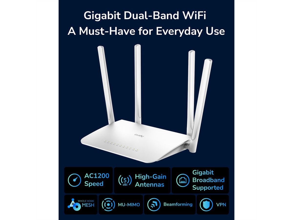 CUDY WR1300 AC1200 Routeur WiFi Mesh, Gigabit