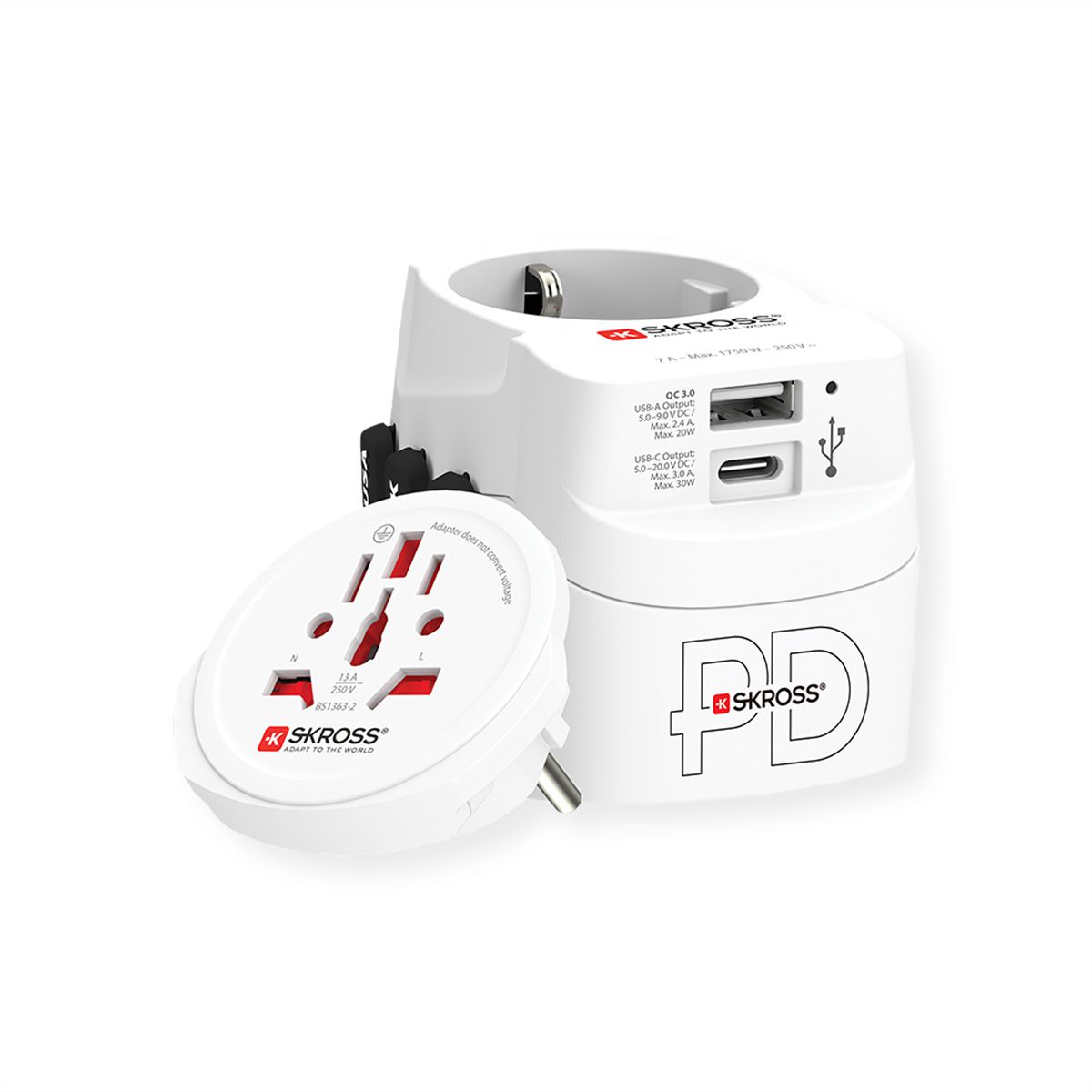 SKROSS Adaptateur de voyage PRO Light USB A/C 30PD World, monde