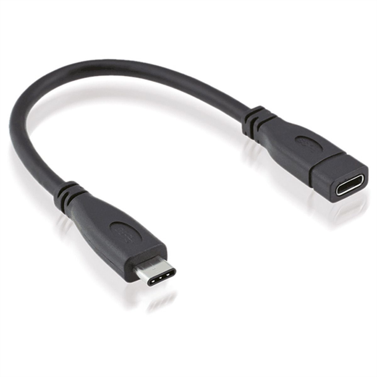 ROLINE Câble USB 3.2 Gen 2 Type C, C-C, M/F, 4K UHD-1, 10Gbit/s, 100W, noir, 0,15 m
