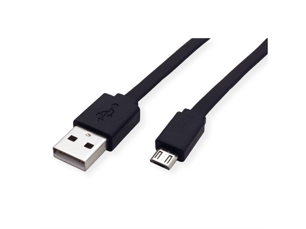 ROLINE Câble USB 2.0, USB A mâle - Micro USB B mâle, noir, 1 m