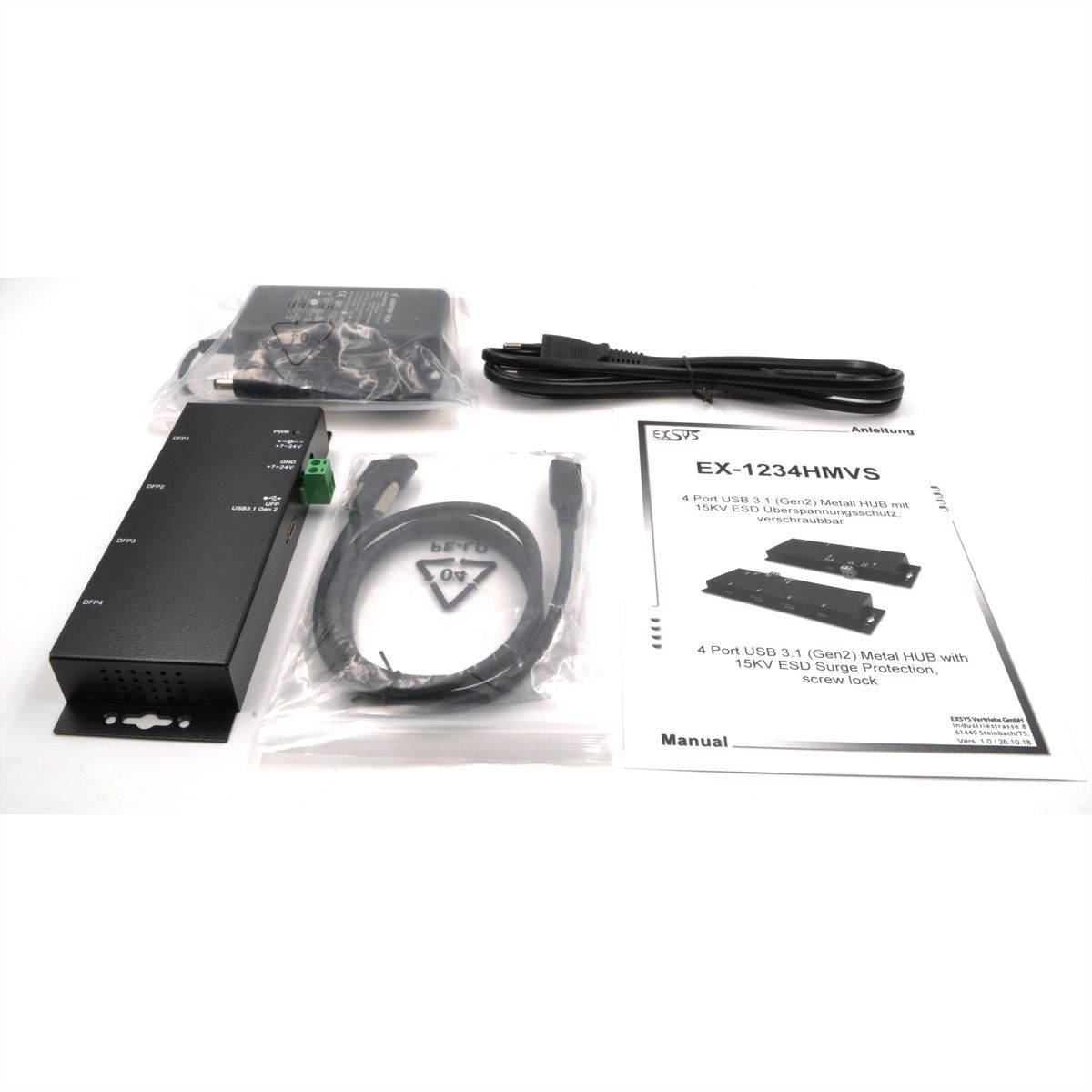 EXSYS EX-1234HMVS Hub USB 3.2 Gen2 à 4 ports, avec 2x USB-C et 2x USB-A