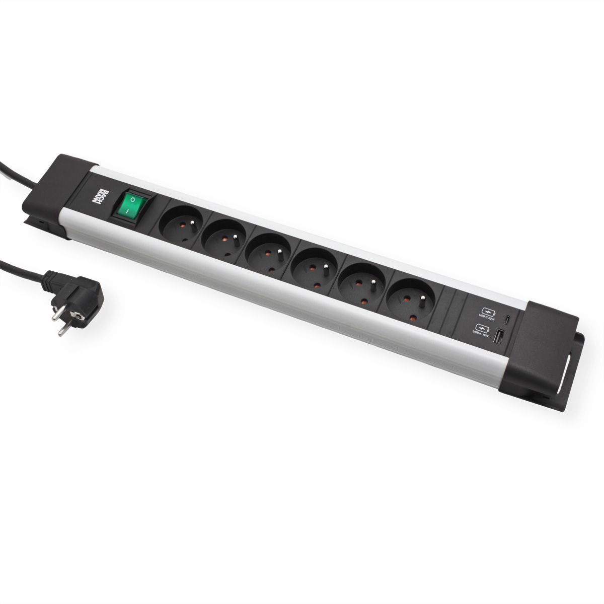 BACHMANN CONNECTUS 6xUTE , 1xinterrupteur 1xUSB A/C 22W 2,0m CEE7/7 gris