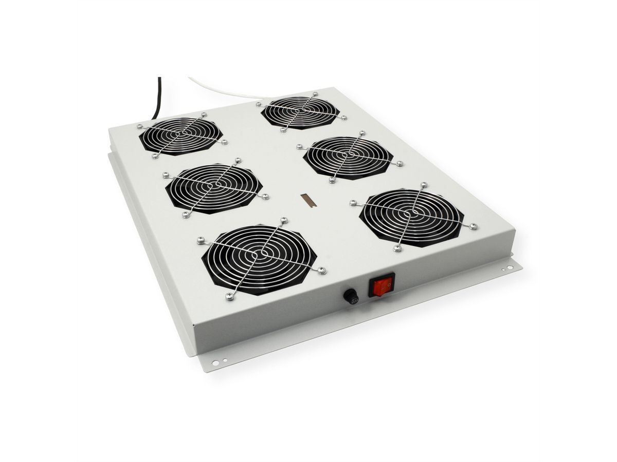 ROLINE 19" Unité de ventilation de toit, 6 ventilateurs, Thermostat pour baie serveur, grise