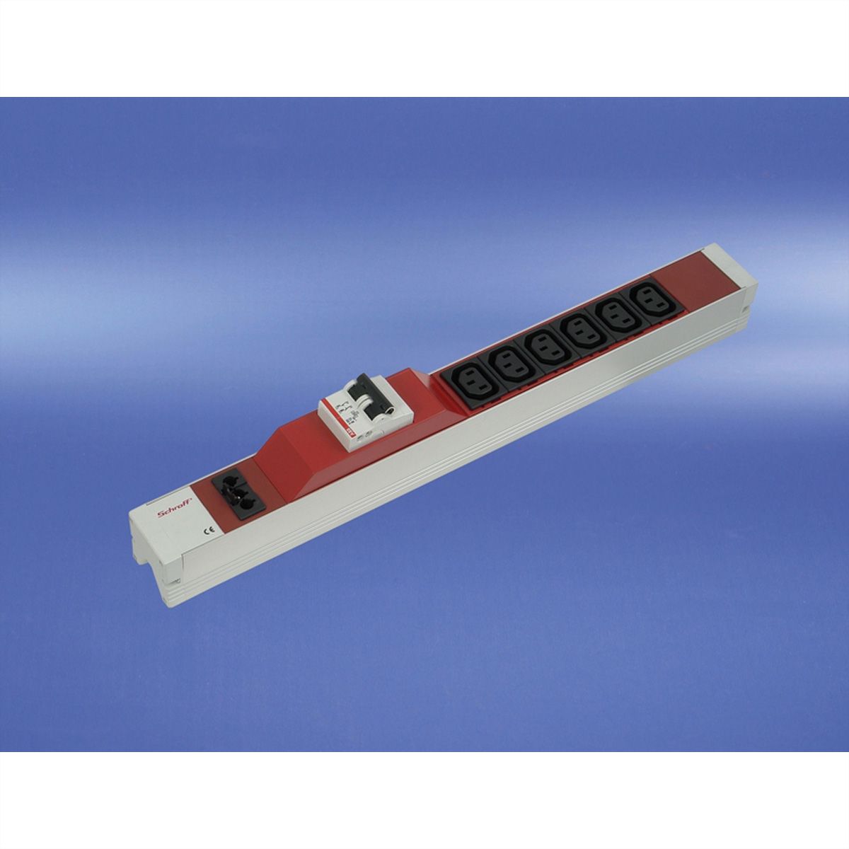 Bâti de prises SCHROFF, IEC C13, avec entrée Wieland®, C13, 6 prises, 19", rouge, protection contre les surintensités