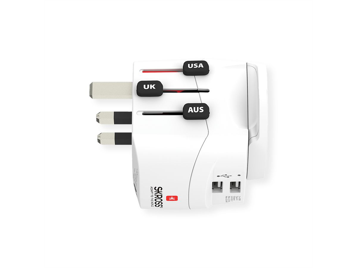 SKROSS Adaptateur de voyage PRO Light USB 2xA - Monde entier, monde