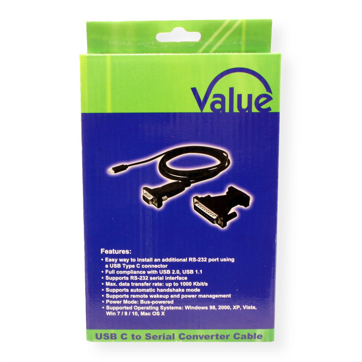 VALUE Convertisseur USB / Série, Type C - RS232, noir, 1,8 m