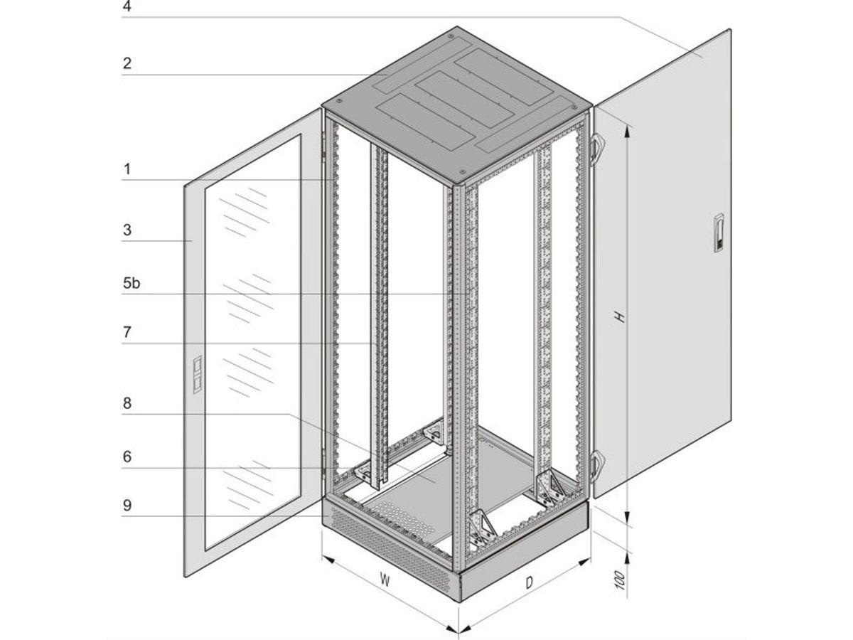 SCHROFF Varistar NET Plus Cabinet, RAL 7035, Side-by-Side, 42 U, 2000H, 800W, 900D