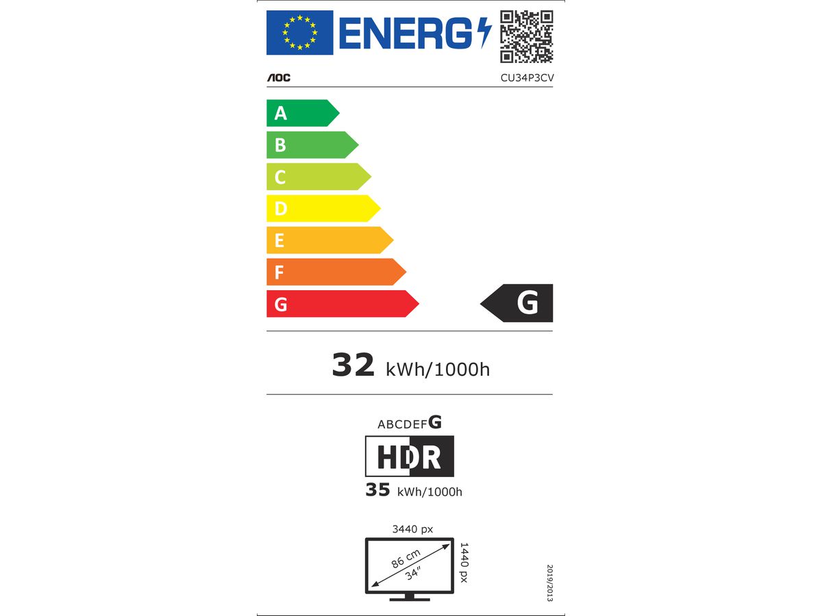 AOC CU34P3CV écran plat de PC 86,4 cm (34") 3440 x 1440 pixels UltraWide Quad HD LED Noir