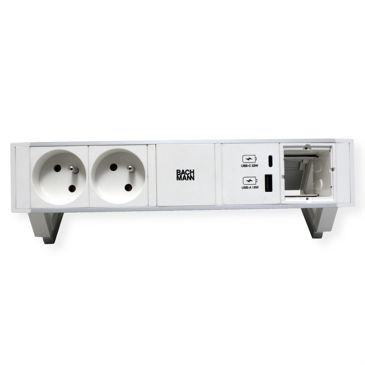 BACHMANN DESK2 ALU WHITE 2xUTE 1xCM 1xUSB A/C 22W 0,2m GST18