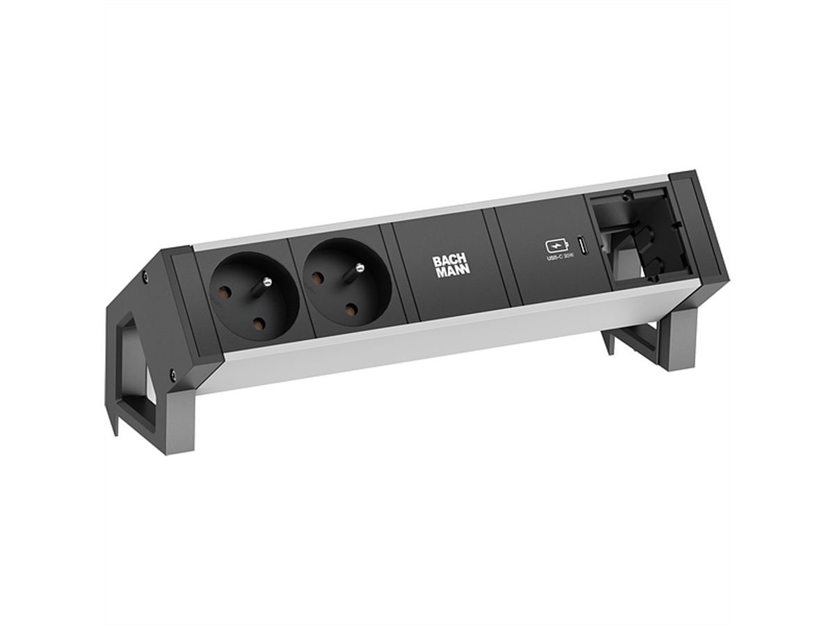 BACHMANN DESK2 ALU BLACK 2xUTE 1xCM 1xUSBC 30W 0,2m GST18