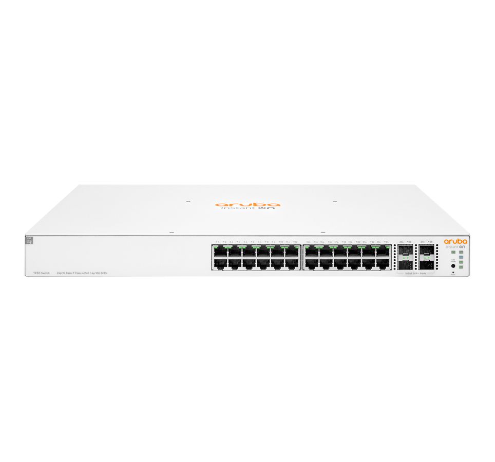 HPE Aruba Networking Aruba Instant On 1930 24G Class4 PoE 4SFP/SFP+ 370W Géré L2+ Gigabit Ethernet (10/100/1000) Connexion Ethernet, supportant l'alimentation via ce port (PoE) 1U Blanc