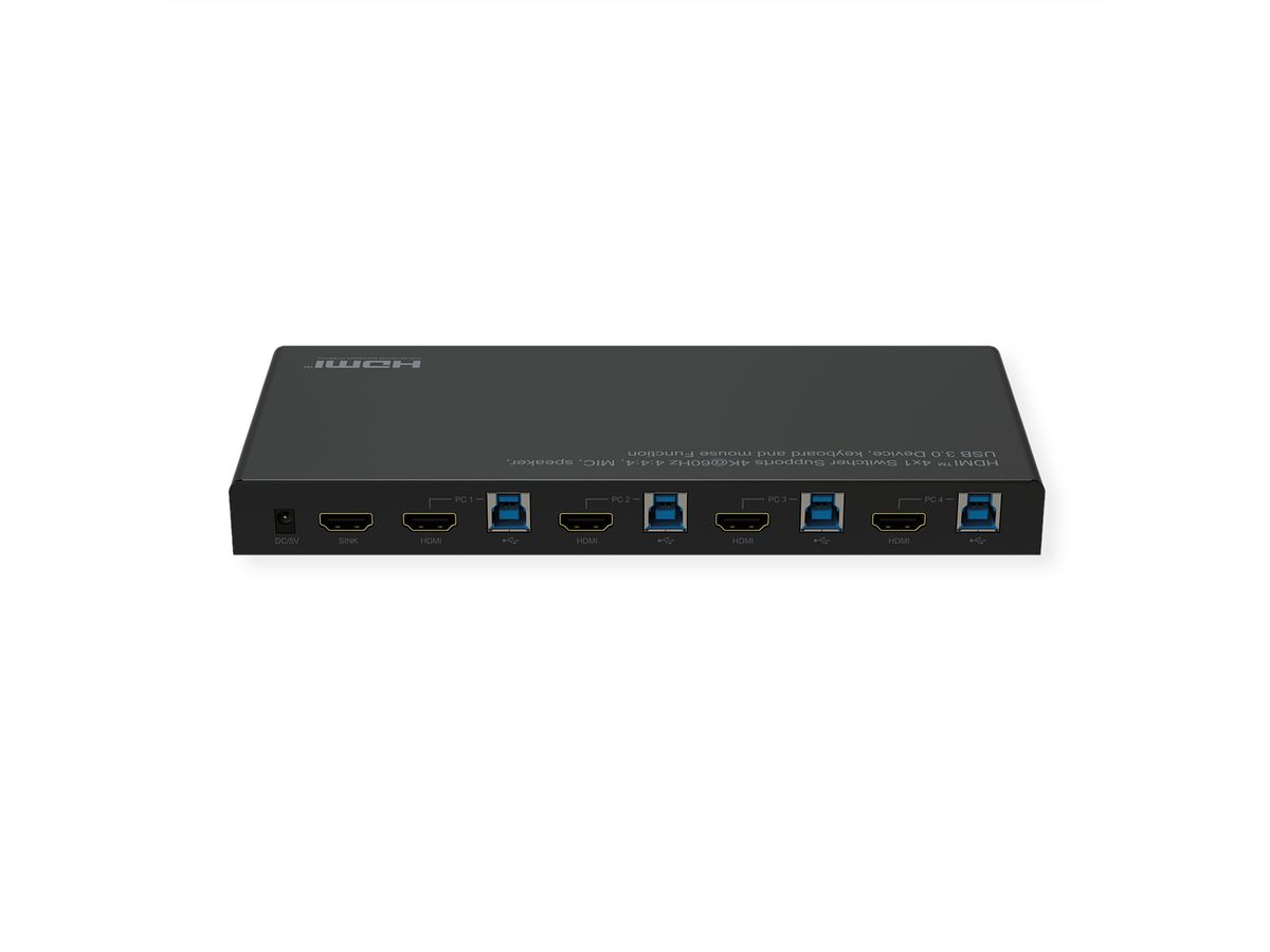ROLINE Switch KVM, HDMI 4K, USB, 1 User - 4 PC , avec hub USB 3 ports