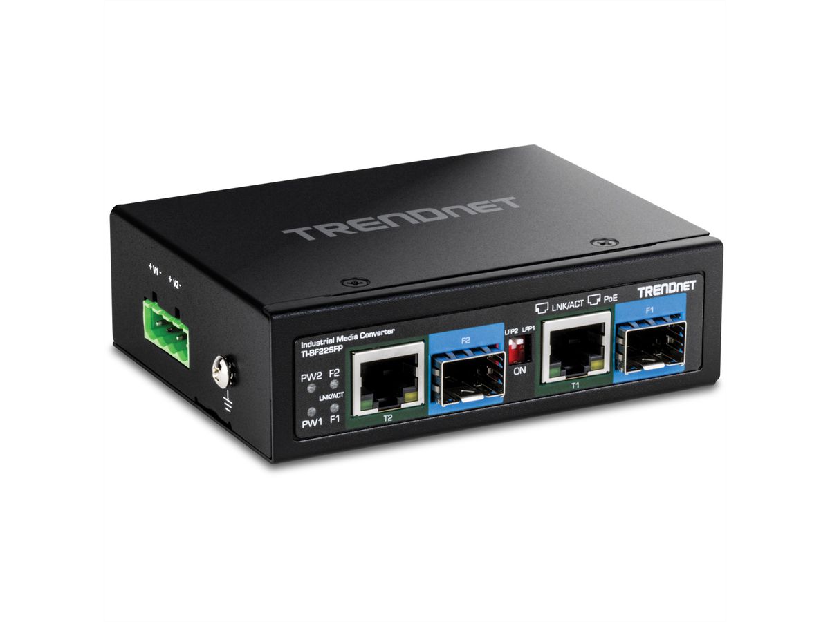 TRENDnet TI-BF22SFP Convertisseur de média industriel, SFP vers PoE++ Gigabit à 2 ports